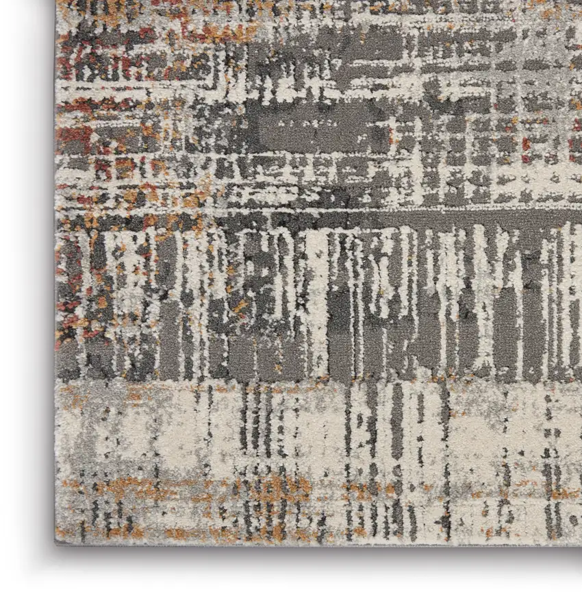 Ivory Gray and Golden Brown Abstract Area Rug Photo 9