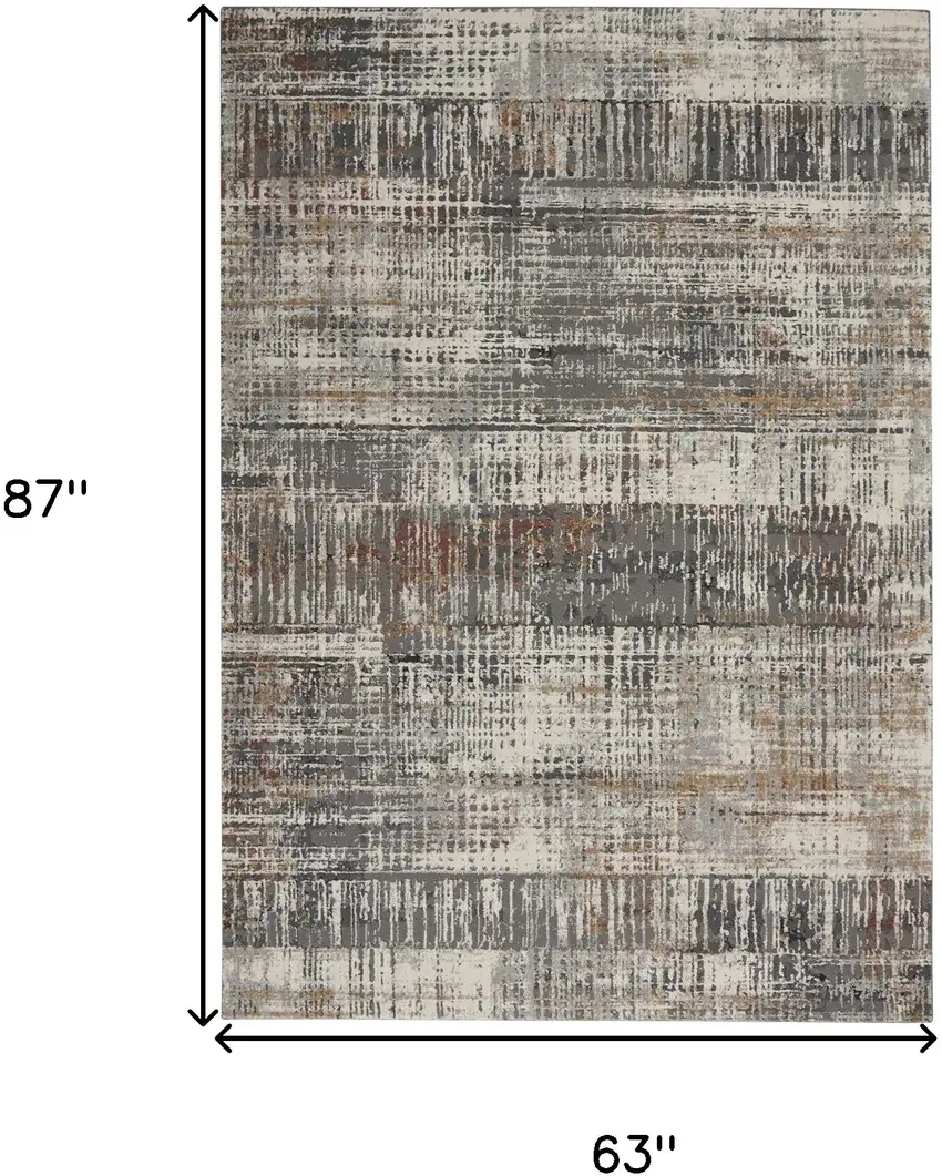 Ivory Gray and Golden Brown Abstract Area Rug Photo 3