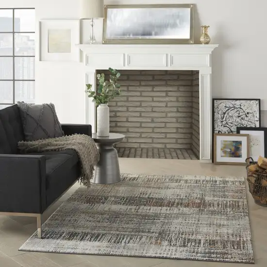 Ivory Gray and Golden Brown Abstract Area Rug Photo 6