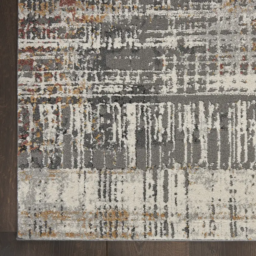 Ivory Gray and Golden Brown Abstract Area Rug Photo 9