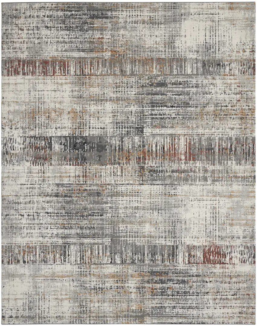 Ivory Gray and Golden Brown Abstract Area Rug Photo 8