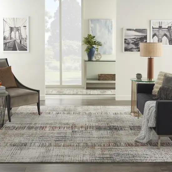 Ivory Gray and Golden Brown Abstract Area Rug Photo 5