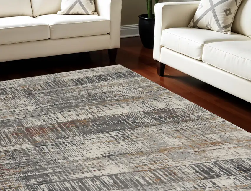 Ivory Gray and Golden Brown Abstract Area Rug Photo 1