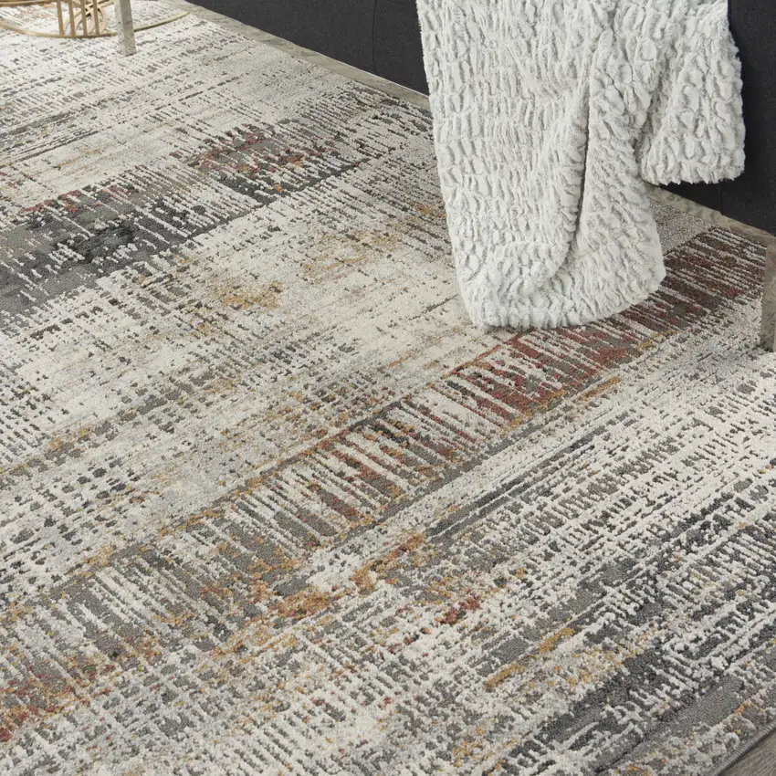 Ivory Gray and Golden Brown Abstract Area Rug Photo 6
