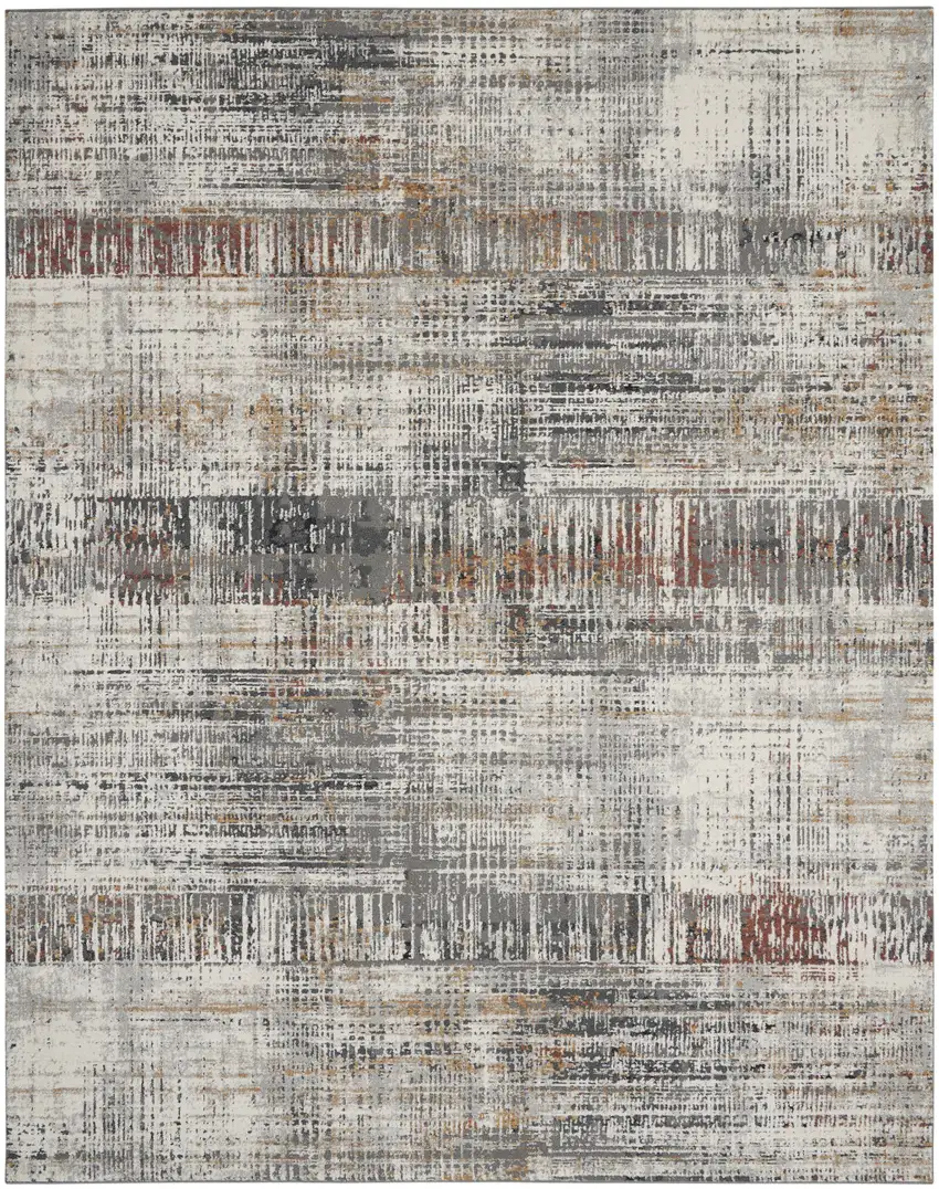 Ivory Gray and Golden Brown Abstract Area Rug Photo 2