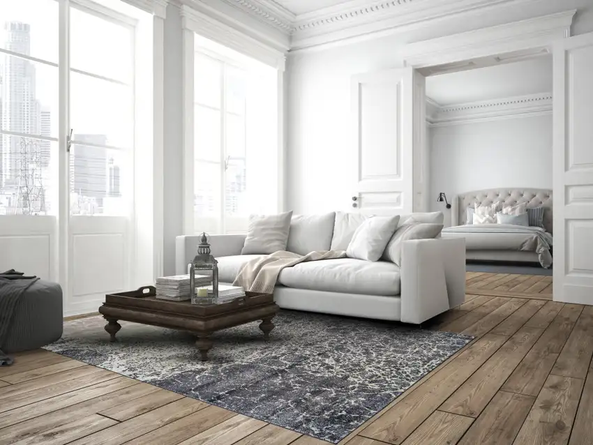 Ivory Gray and Green Abstract Power Loom Area Rug Photo 6