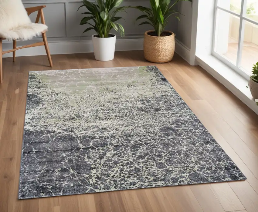 Ivory Gray and Green Abstract Power Loom Area Rug Photo 1