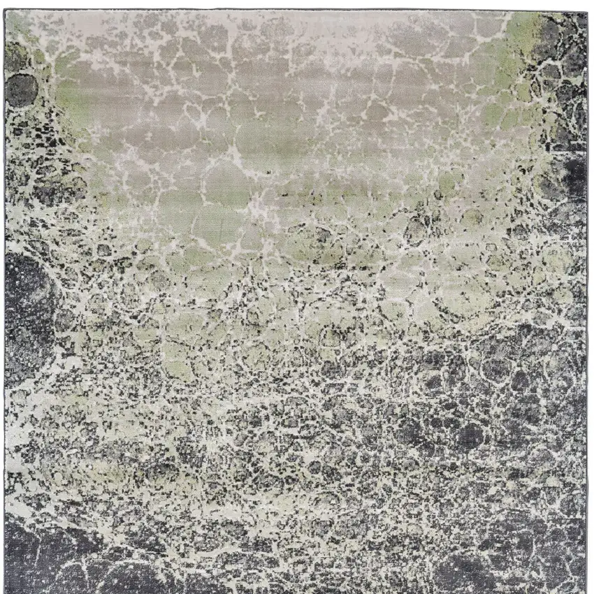 Ivory Gray and Green Abstract Power Loom Area Rug Photo 4