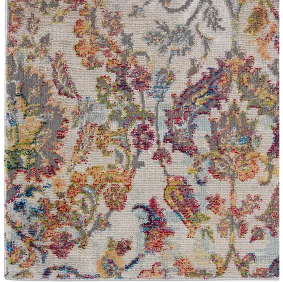 Ivory Gray and Orange Floral Distressed Non Skid Area Rug Photo 8