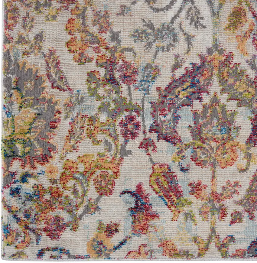 Ivory Gray and Orange Floral Distressed Non Skid Area Rug Photo 8