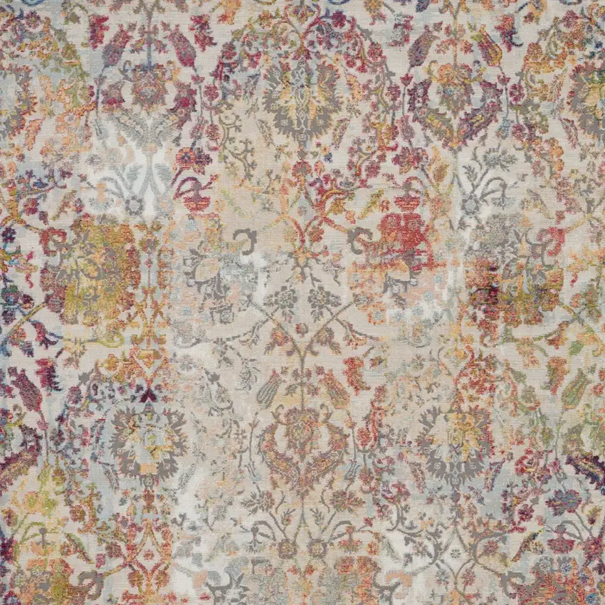Ivory Gray and Orange Floral Distressed Non Skid Area Rug Photo 8