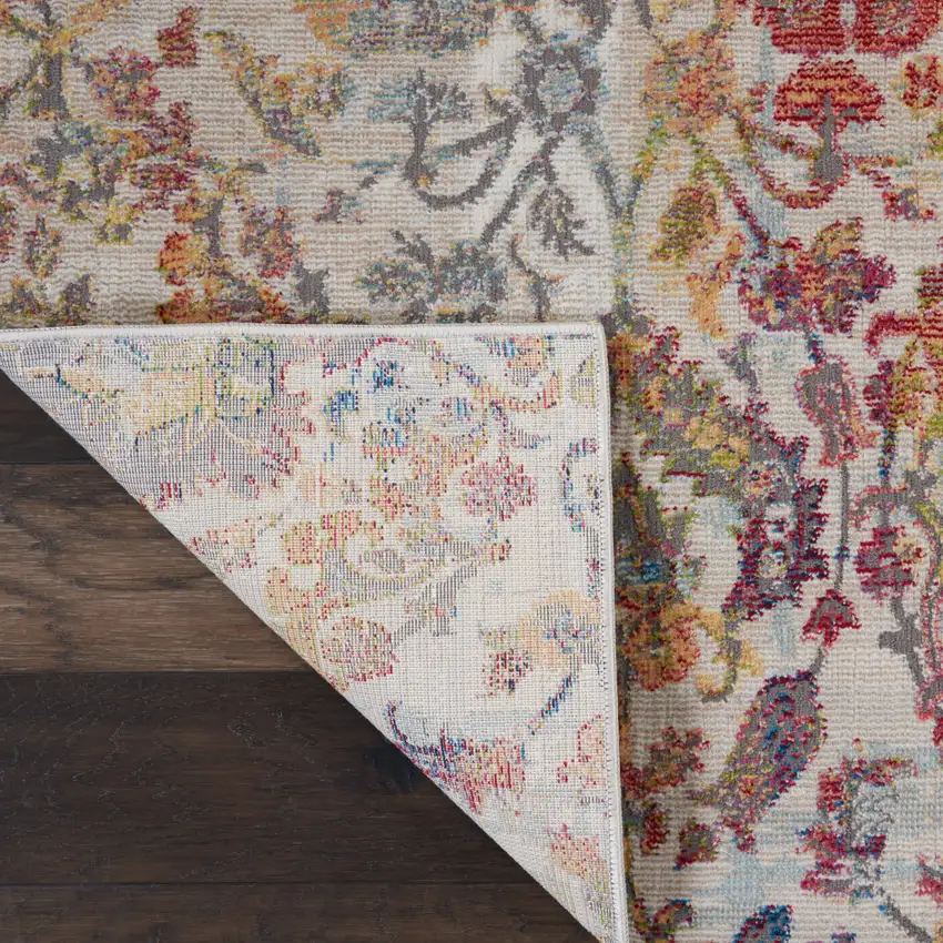 Ivory Gray and Orange Floral Distressed Non Skid Area Rug Photo 6