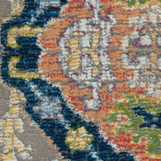 Ivory Gray and Orange Floral Distressed Non Skid Area Rug Photo 4