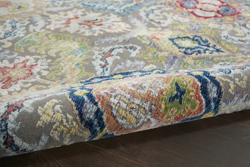 Ivory Gray and Orange Floral Distressed Non Skid Area Rug Photo 9