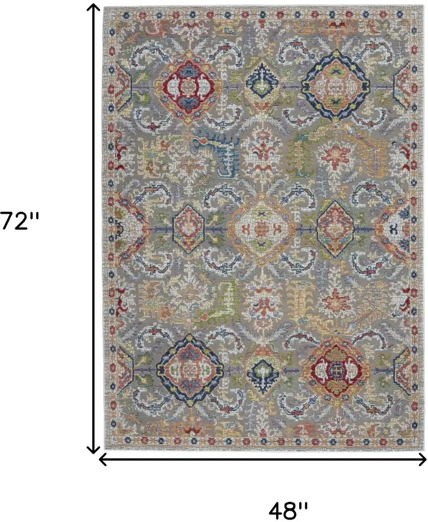 Ivory Gray and Orange Floral Distressed Non Skid Area Rug Photo 3