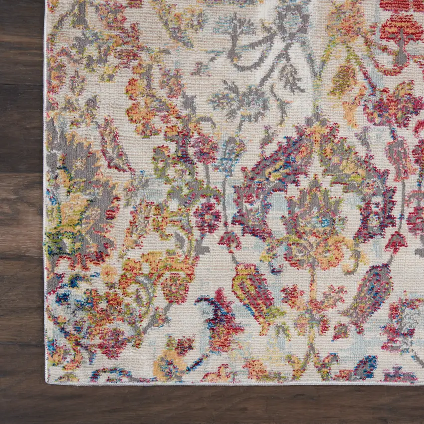 Ivory Gray and Orange Floral Distressed Non Skid Area Rug Photo 9