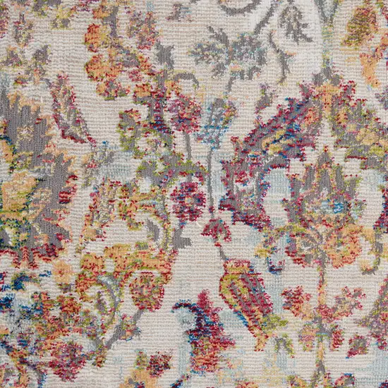 Ivory Gray and Orange Floral Distressed Non Skid Area Rug Photo 2