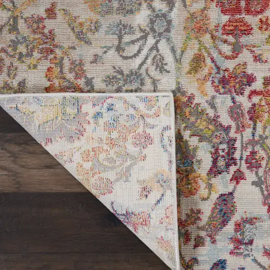 Ivory Gray and Orange Floral Distressed Non Skid Area Rug Photo 8