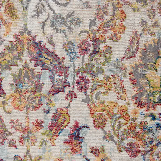 Ivory Gray and Orange Floral Distressed Non Skid Area Rug Photo 4