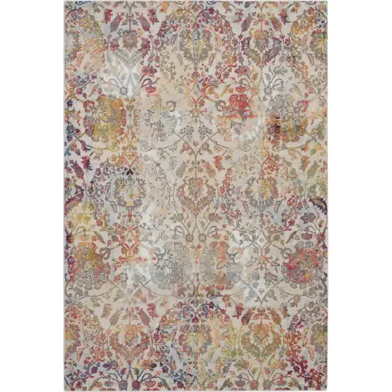 Ivory Gray and Orange Floral Distressed Non Skid Area Rug Photo 8