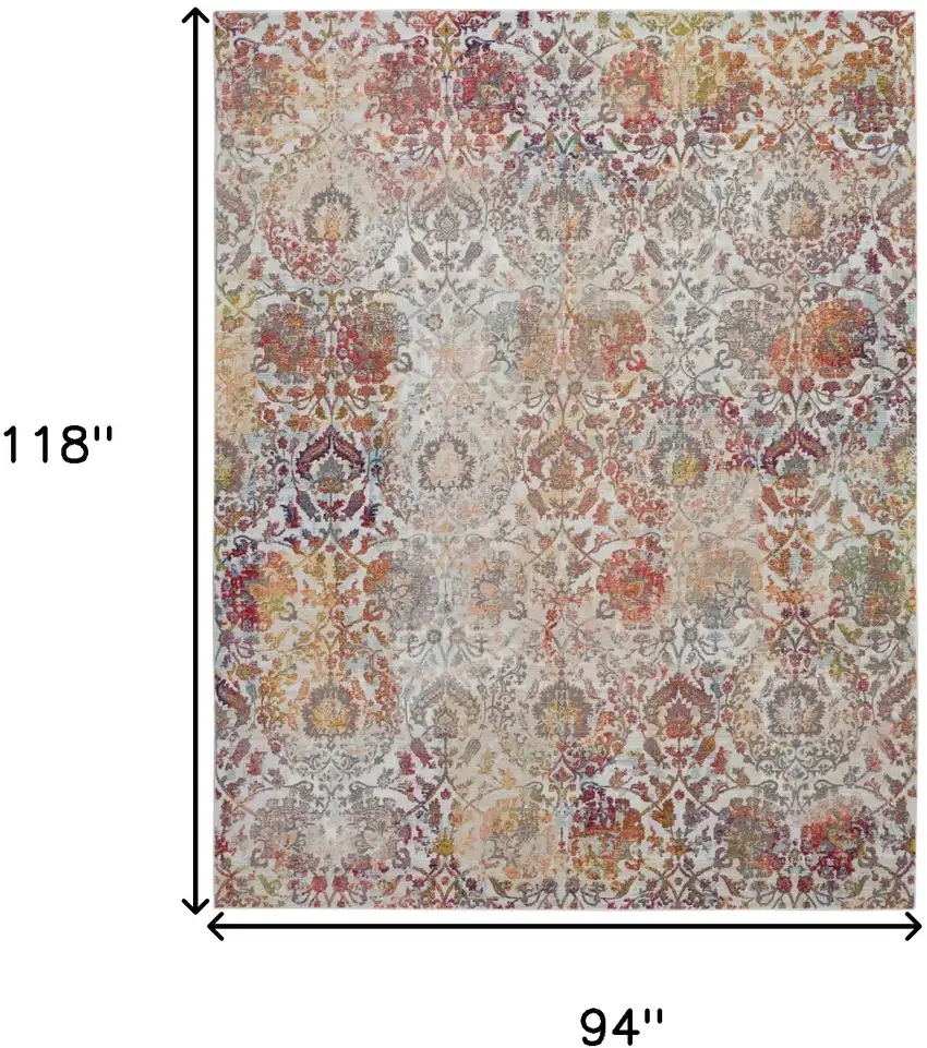 Ivory Gray and Orange Floral Distressed Non Skid Area Rug Photo 3
