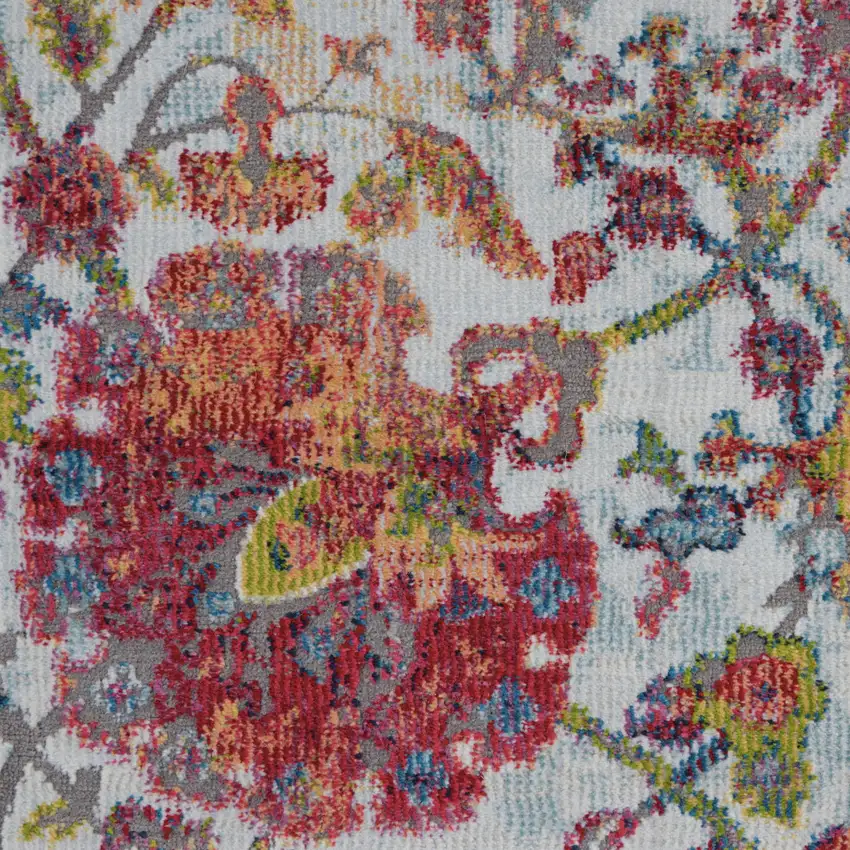 Ivory Gray and Orange Floral Distressed Non Skid Area Rug Photo 9