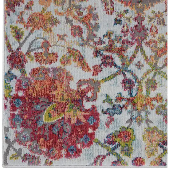 Ivory Gray and Orange Floral Distressed Non Skid Area Rug Photo 6