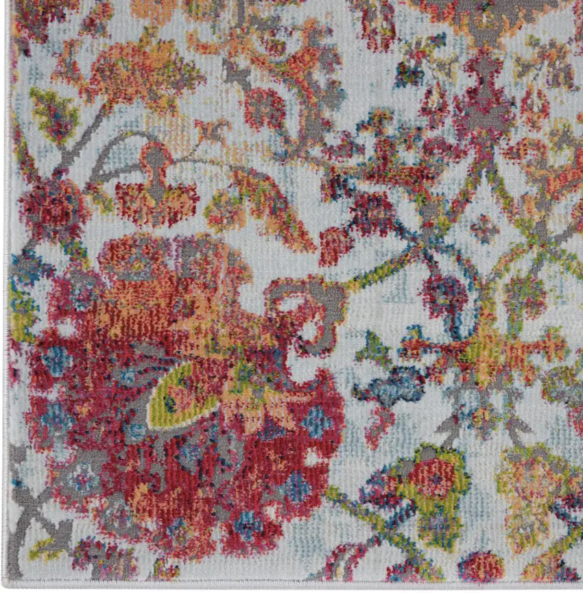 Ivory Gray and Orange Floral Distressed Non Skid Area Rug Photo 6