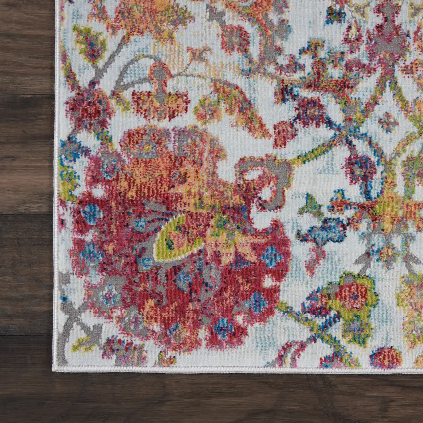 Ivory Gray and Orange Floral Distressed Non Skid Area Rug Photo 8