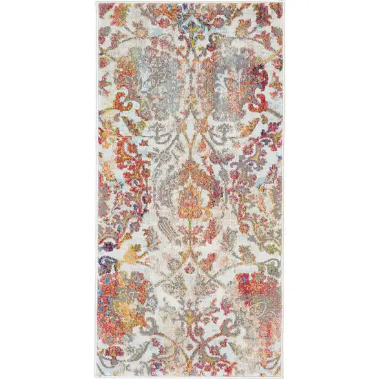 Ivory Gray and Orange Floral Distressed Non Skid Area Rug Photo 1
