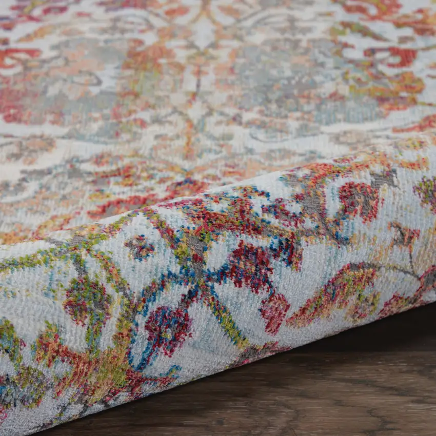 Ivory Gray and Orange Floral Distressed Non Skid Area Rug Photo 5