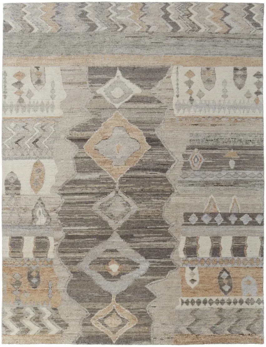 Ivory Gray and Orange Wool Moroccan Hand Knotted Area Rug Photo 4