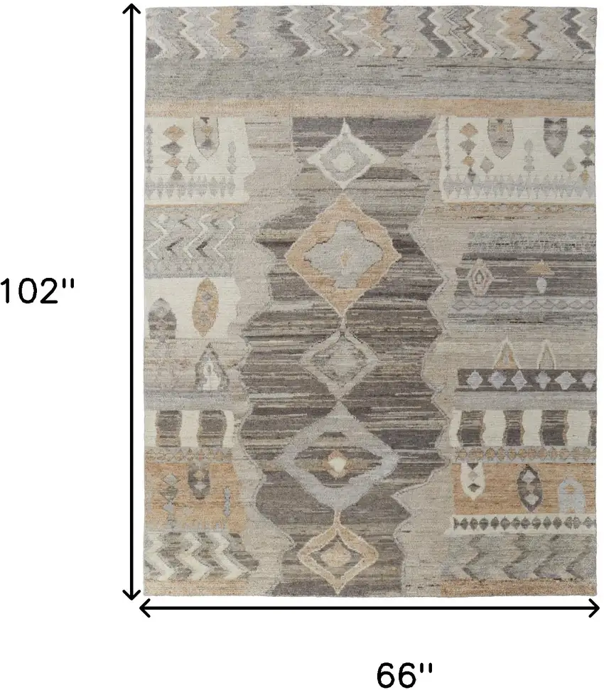 Ivory Gray and Orange Wool Moroccan Hand Knotted Area Rug Photo 3