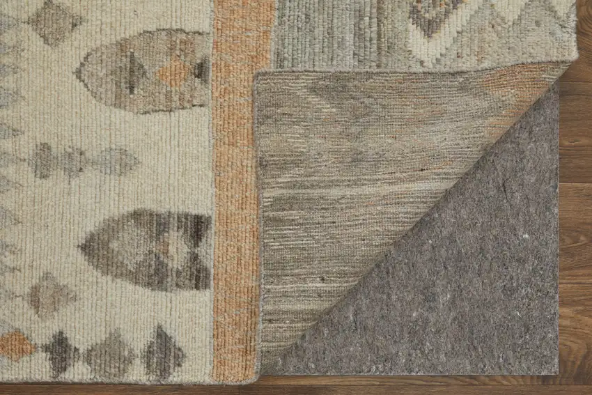 Ivory Gray and Orange Wool Moroccan Hand Knotted Area Rug Photo 8