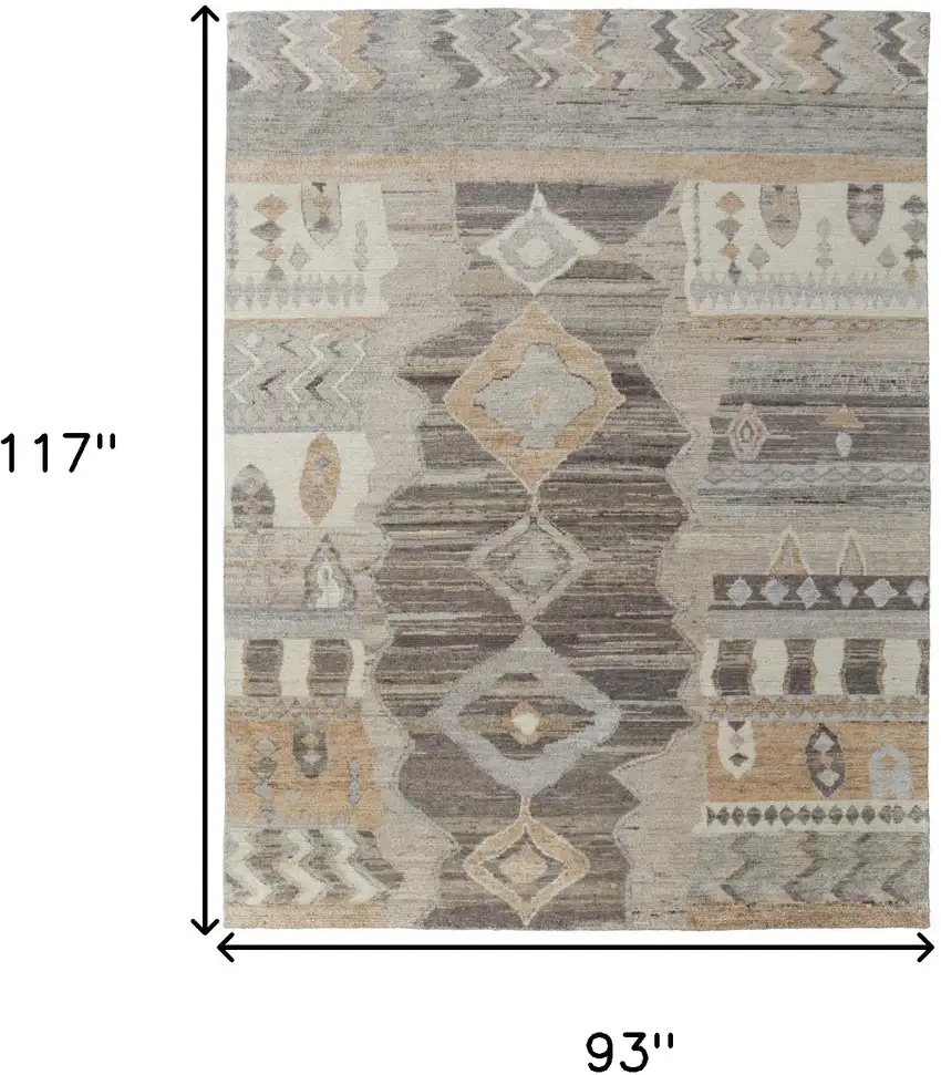 Ivory Gray and Orange Wool Moroccan Hand Knotted Area Rug Photo 3
