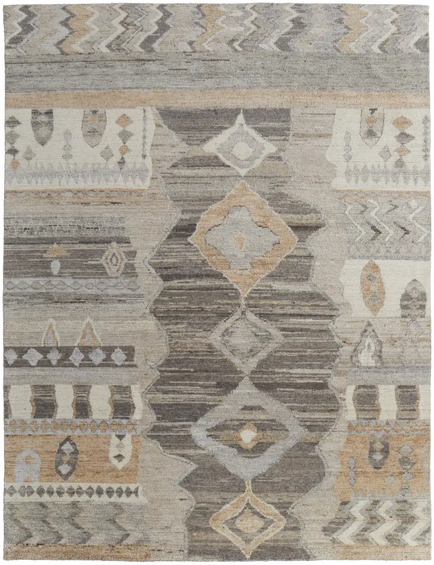 Ivory Gray and Orange Wool Moroccan Hand Knotted Area Rug Photo 5