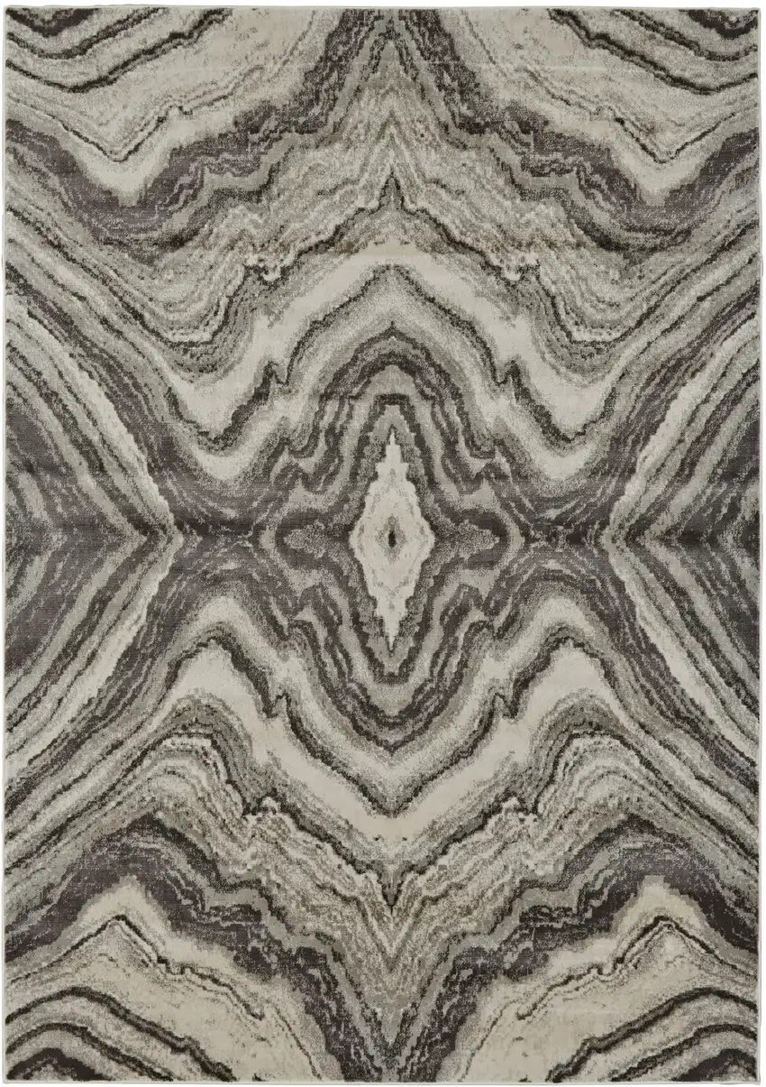Ivory Gray and Tan Abstract Power Loom Area Rug Photo 3