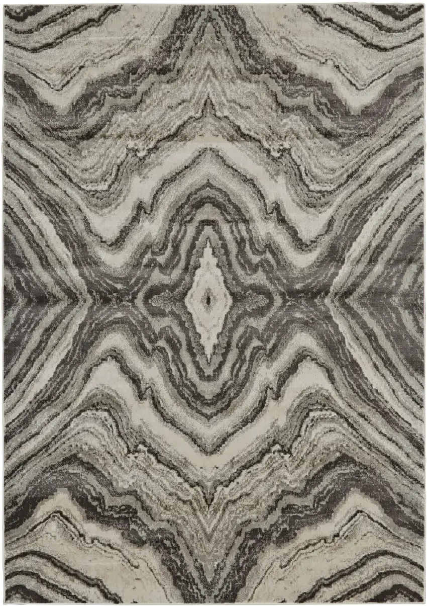 Ivory Gray and Tan Abstract Power Loom Area Rug Photo 4