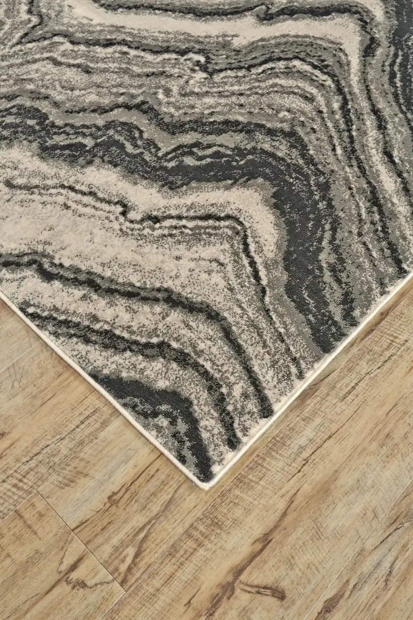 Ivory Gray and Tan Abstract Power Loom Area Rug Photo 6