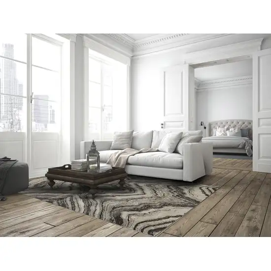 Ivory Gray and Tan Abstract Power Loom Area Rug Photo 8