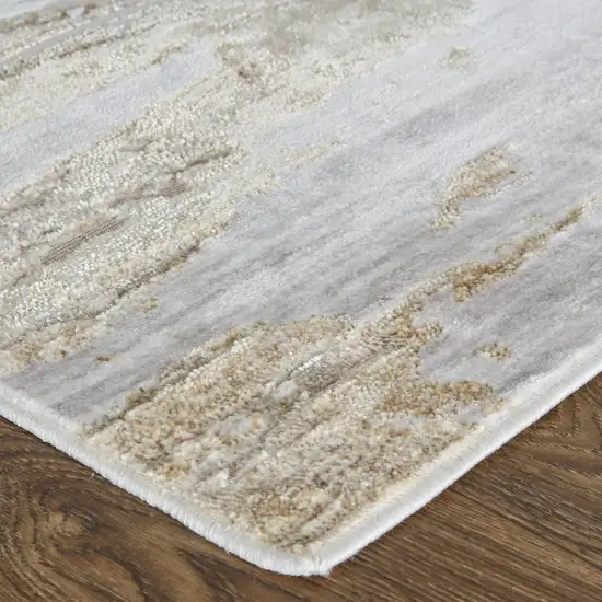 Ivory Gray and Tan Abstract Power Loom Worn Faded Area Rug Photo 5