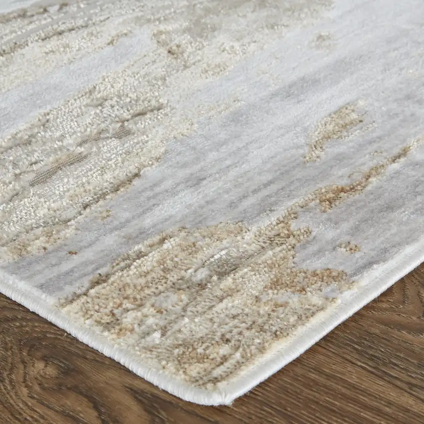 Ivory Gray and Tan Abstract Power Loom Worn Faded Area Rug Photo 5