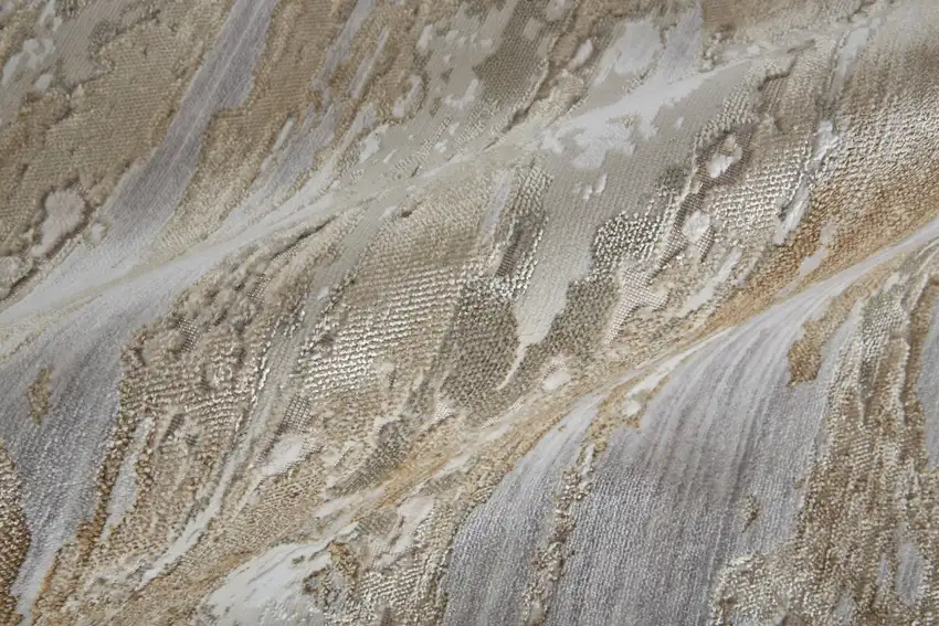 Ivory Gray and Tan Abstract Power Loom Worn Faded Area Rug Photo 4