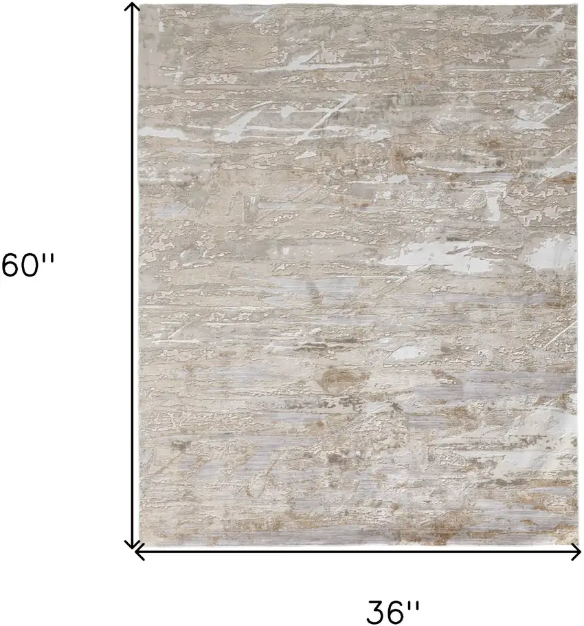 Ivory Gray and Tan Abstract Power Loom Worn Faded Area Rug Photo 3