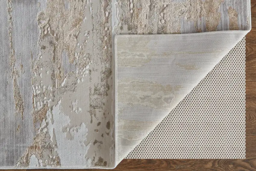 Ivory Gray and Tan Abstract Power Loom Worn Faded Area Rug Photo 6