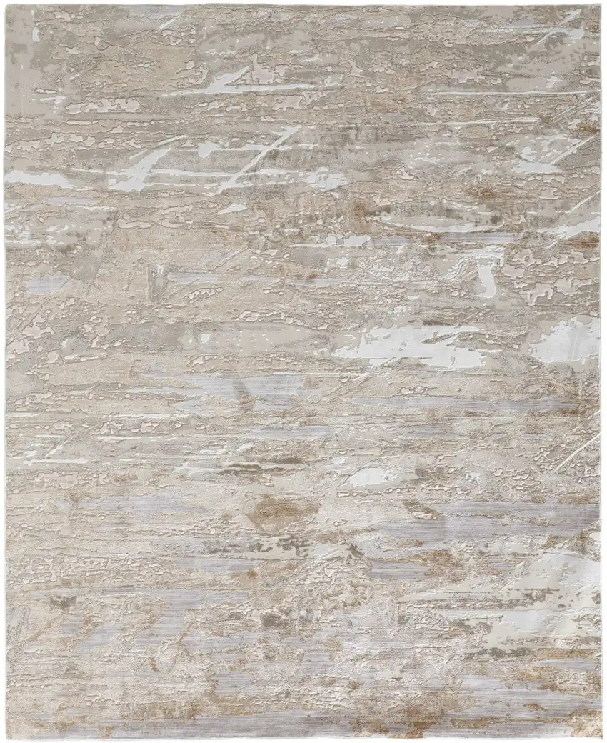 Ivory Gray and Tan Abstract Power Loom Worn Faded Area Rug Photo 2