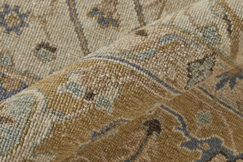 Ivory Gray and Tan Wool Oriental Hand Knotted Area Rug With Fringe Photo 9