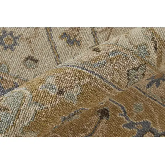 Ivory Gray and Tan Wool Oriental Hand Knotted Area Rug With Fringe Photo 9