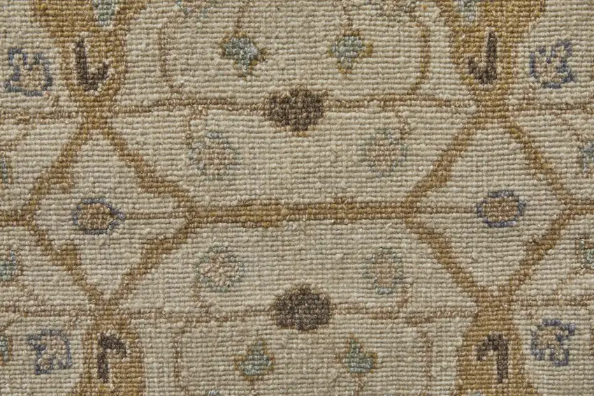 Ivory Gray and Tan Wool Oriental Hand Knotted Area Rug With Fringe Photo 8