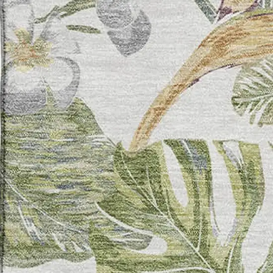 Ivory Green And Beige Floral Washable Area Rug With UV Protection Photo 2